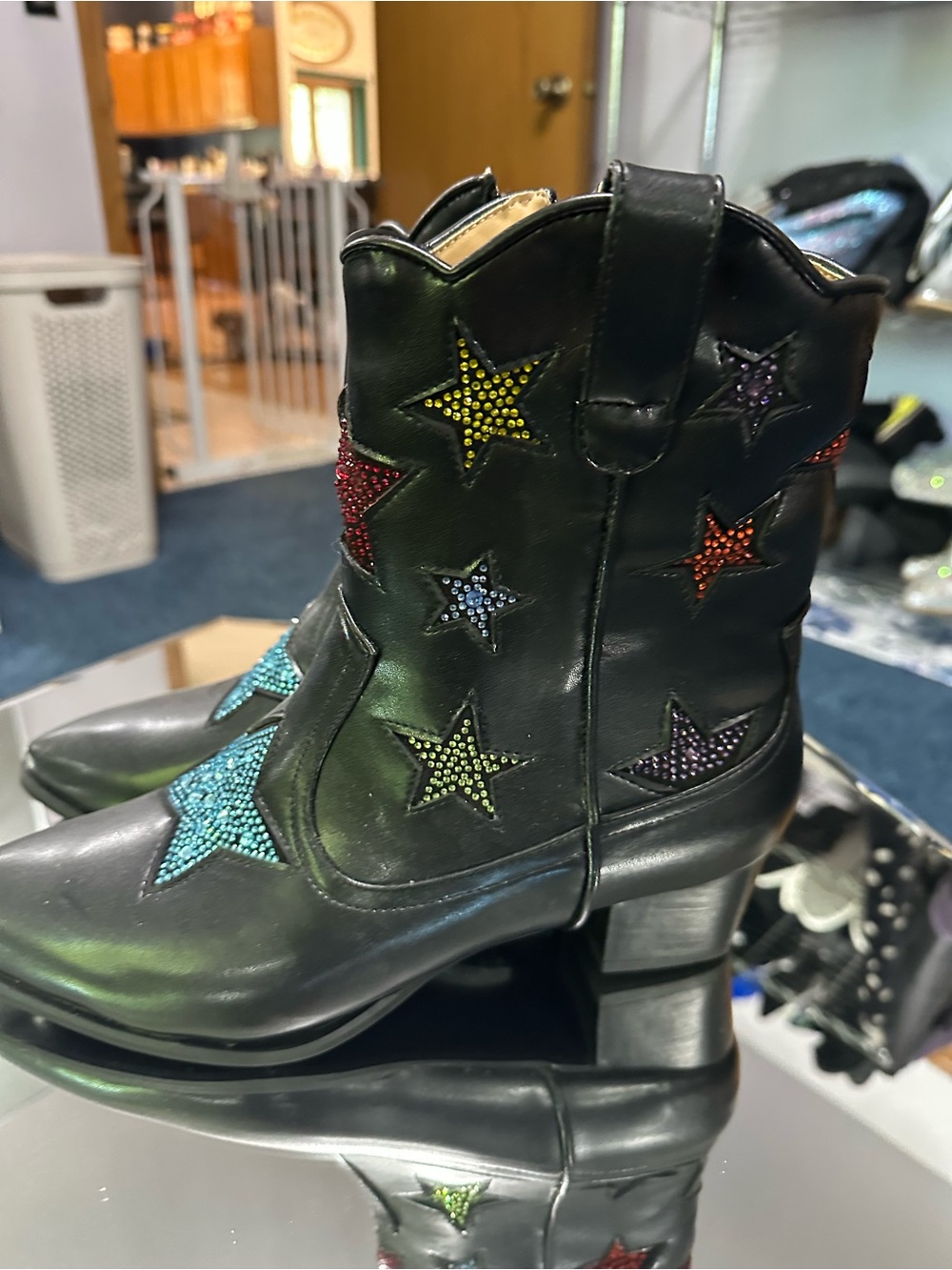 Betsey Johnson style FJ shoes custom made black Leather Star-Embellished - Picture 3 of 9